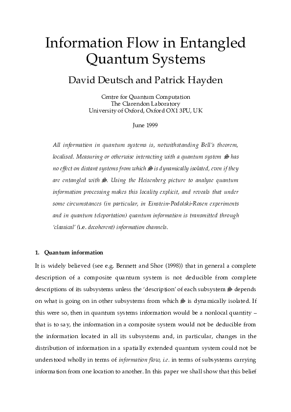 (PDF) Information flow in entangled quantum systems