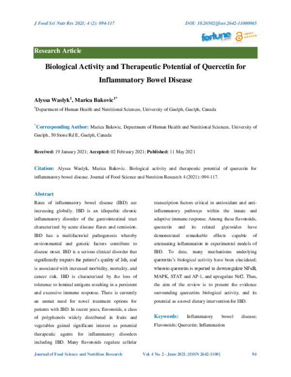 (PDF) Biological activity and therapeutic potential of quercetin