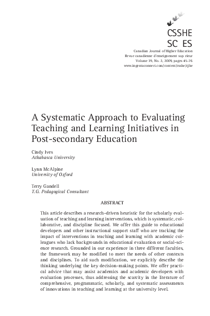 (PDF) A Systematic Approach to Evaluating Teaching and Learning ...