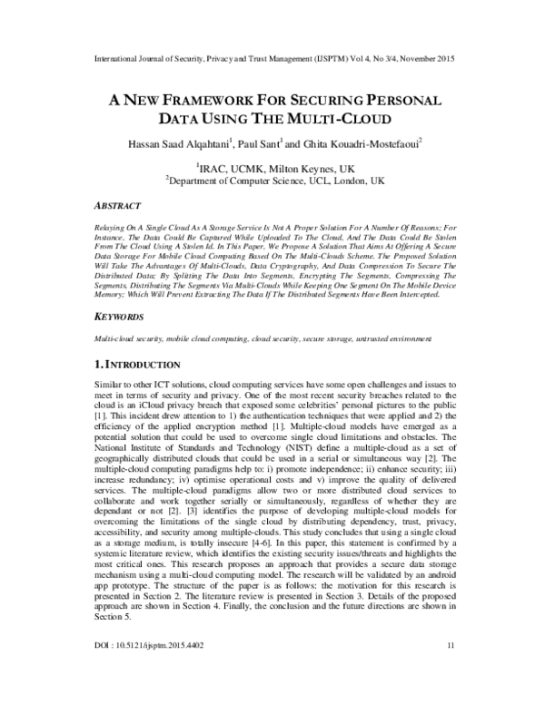 (PDF) A New Framework for Securing Personal Data Using the Multi-Cloud