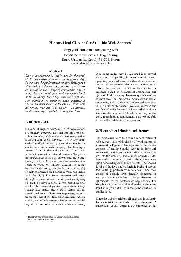 (PDF) Hierarchical cluster for scalable web servers