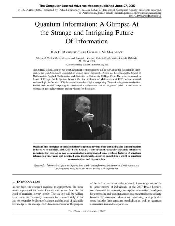 (PDF) The Boole Lecture Quantum Information: A Glimpse at the Strange ...