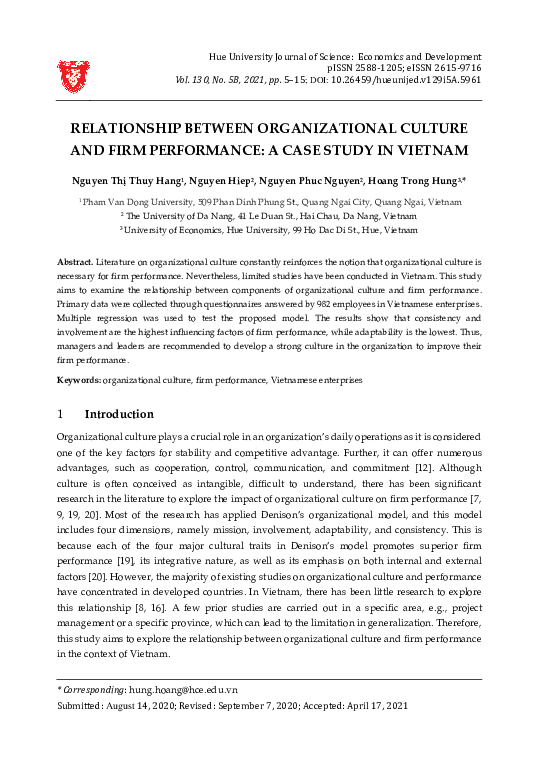 (PDF) Relationship between organizational culture and firm performance ...