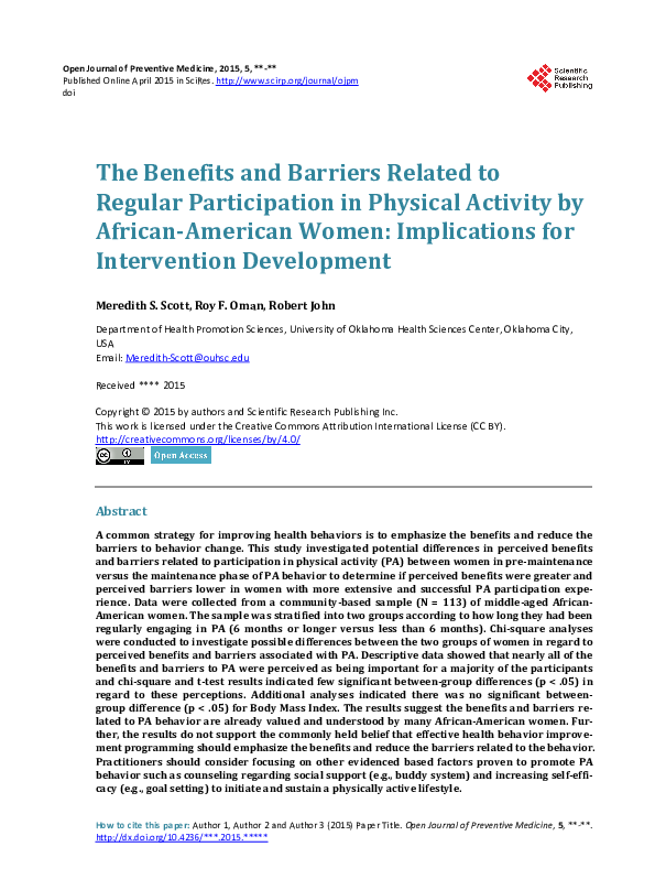 (PDF) The Benefits and Barriers Related to Regular Participation in ...