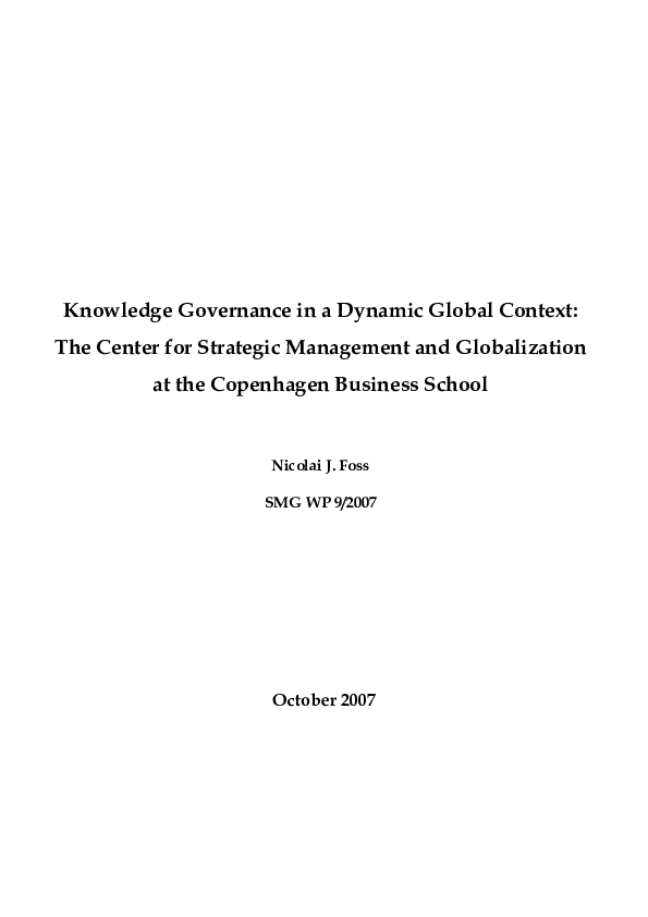 (PDF) Knowledge governance in a dynamic global context: the center for ...