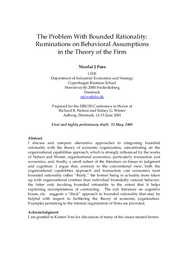 (PDF) The Problem With Bounded Rationality On Behavioral Assumptions in ...