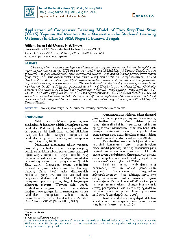 (PDF) Application of Cooperative Learning Model of Two Stay-Two Stray ...