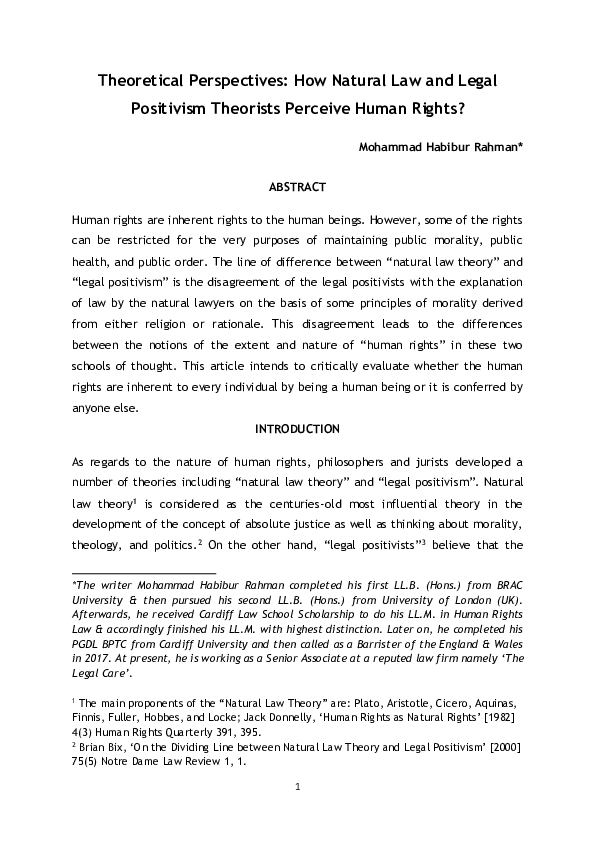 (PDF) Theoretical Perspectives: How Natural Law and Legal Positivism ...