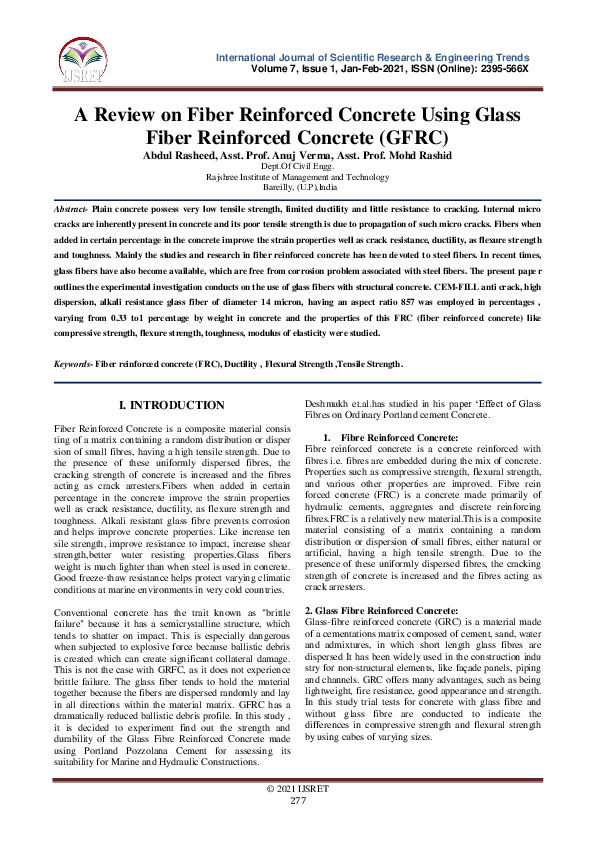 (PDF) A Review on Fiber Reinforced Concrete Using Glass Fiber ...