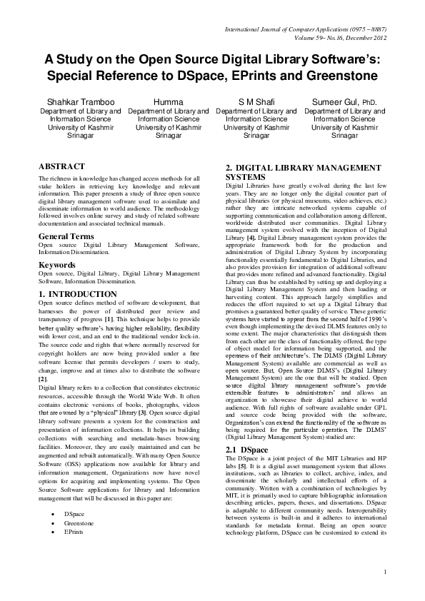 (PDF) A study on the Open Source Digital Library Software's: Special ...