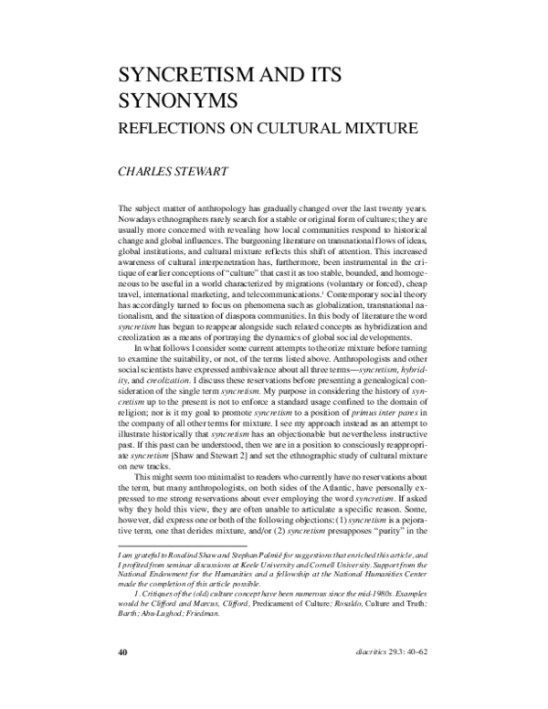 (PDF) Syncretism and its Synonyms: Reflections on Cultural Mixture ...