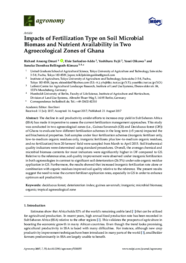 (PDF) Impacts of Fertilization Type on Soil Microbial Biomass and ...