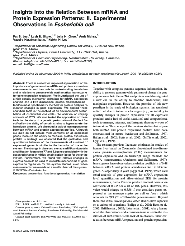 (PDF) Insights into the relation between mrna and protein expression ...