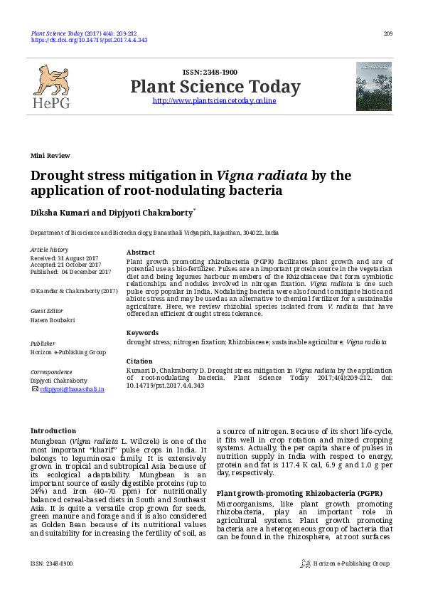 (PDF) Drought stress mitigation in Vigna radiata by the application of ...