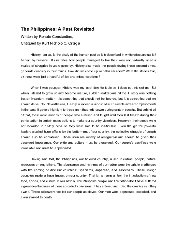 Do you agree with renato constantino said about history image