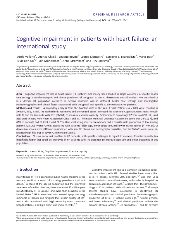 (PDF) Cognitive impairment in patients with heart failure: an ...