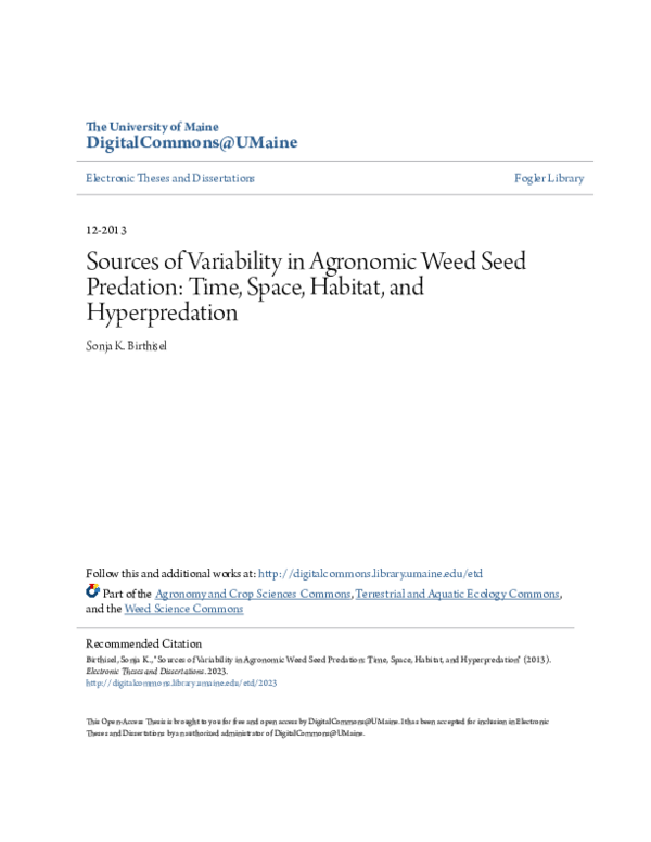 (PDF) Sources of variability in agronomic weed seed predation: Time ...