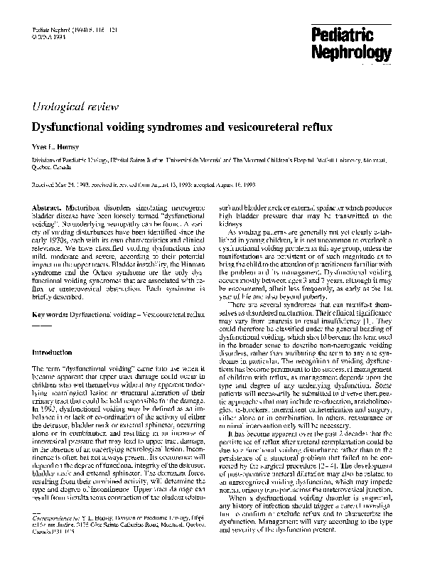 (PDF) Dysfunctional voiding syndromes and vesicoureteral reflux | yves ...