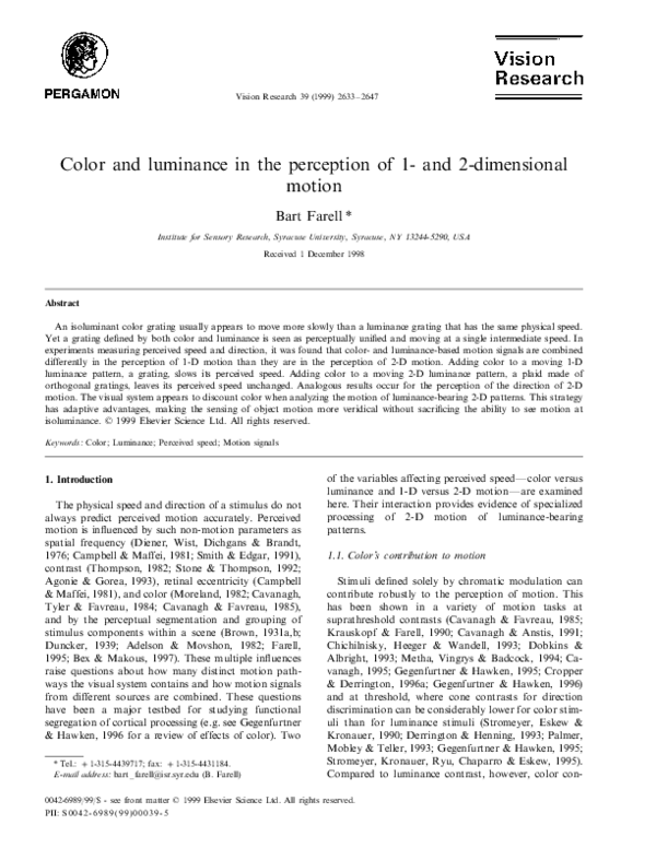 (PDF) Color and luminance in the perception of 1- and 2-dimensional motion