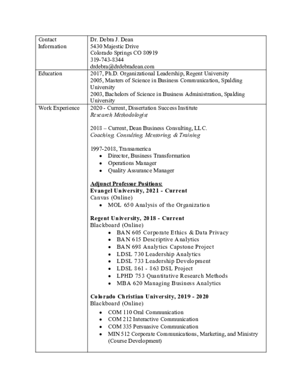 DOC) Debra Dean CV | Debra Dean - Academia.edu