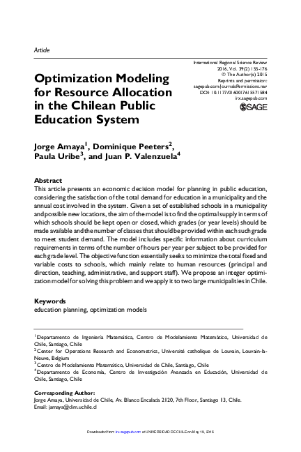 (PDF) Optimization Modeling for Resource Allocation in the Chilean ...