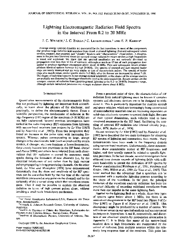 (PDF) Lightning electromagnetic radiation field spectra in the interval ...