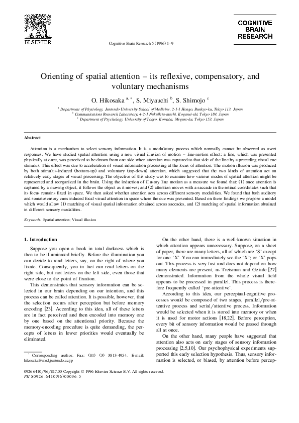 (PDF) Orienting of spatial attention – its reflexive, compensatory, and ...