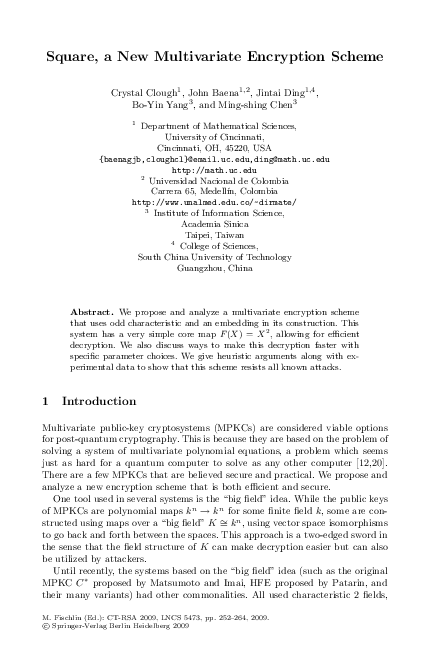 (PDF) Square, a new multivariate encryption scheme
