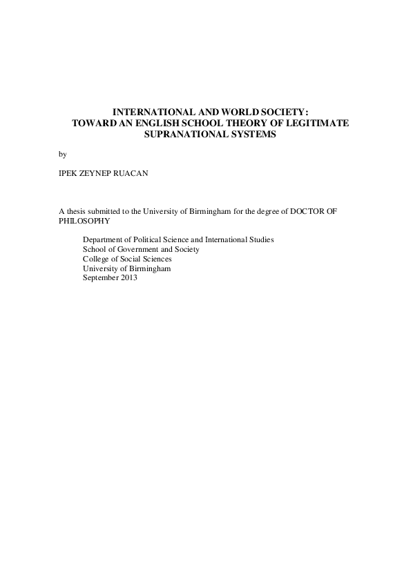 (PDF) International and World Society: toward an English School Theory ...