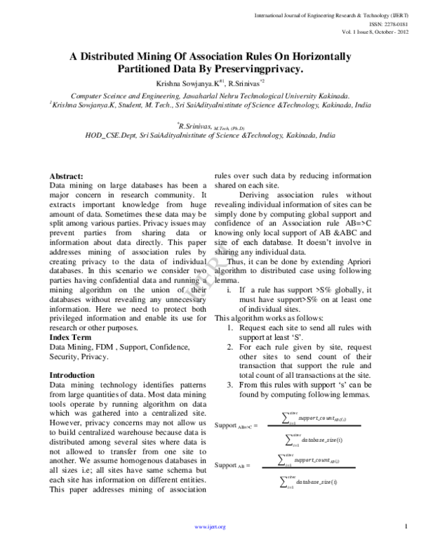 (PDF) A Distributed Mining Of Association Rules On Horizontally ...
