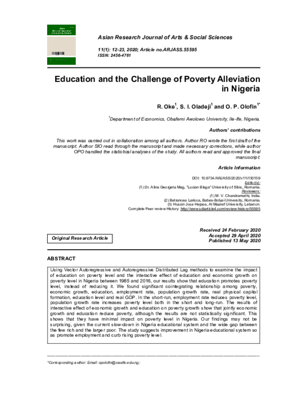 (PDF) Education and the Challenge of Poverty Alleviation in Nigeria