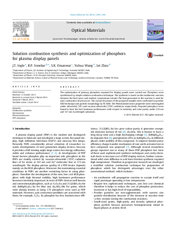 (PDF) Solution combustion synthesis and optimization of phosphors for ...