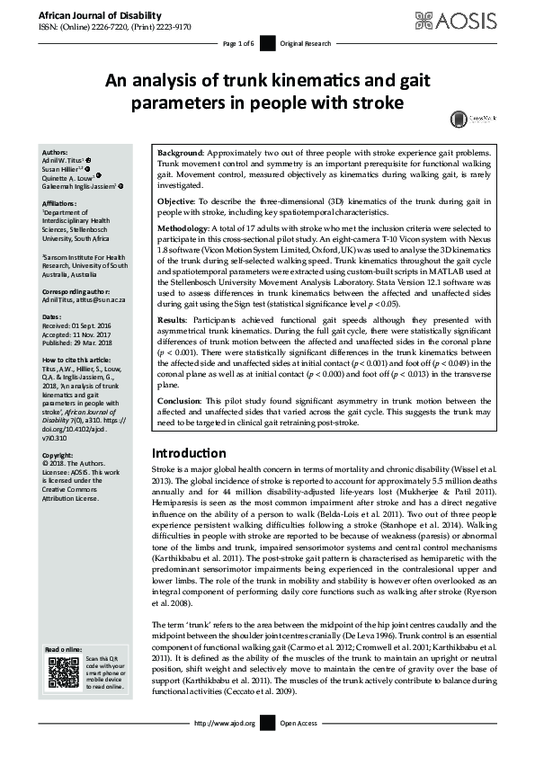 (PDF) An analysis of trunk kinematics and gait parameters in people ...