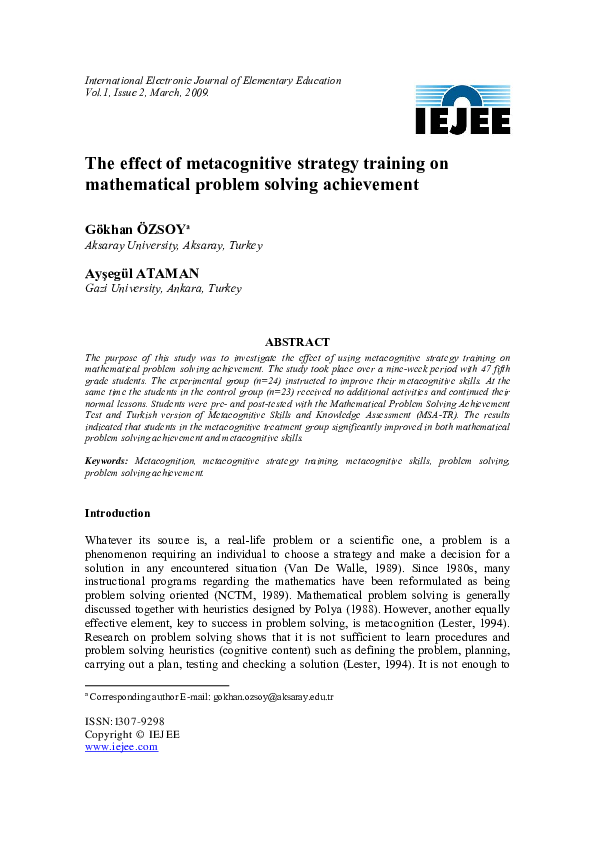 (PDF) The effect of metacognitive strategy training on mathematical ...