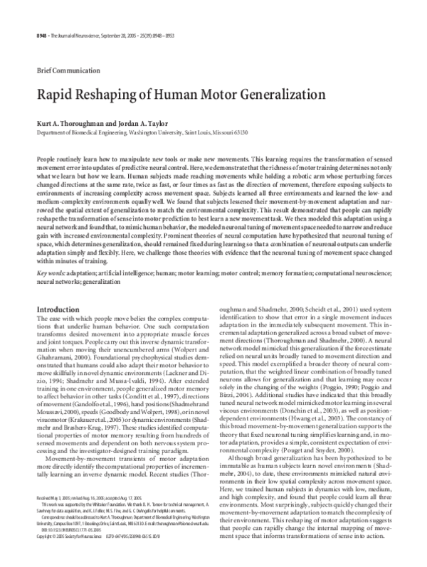 (PDF) Rapid reshaping of human motor generalization