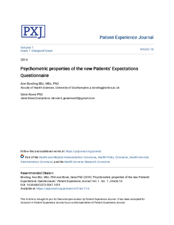 (PDF) Psychometric properties of the new Patients’ Expectations ...