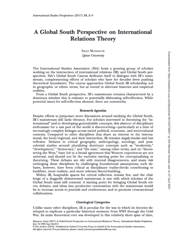 (PDF) A Global South Perspective on International Relations Theory