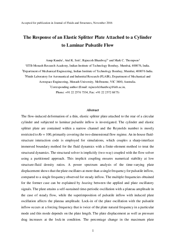 (PDF) The response of an elastic splitter plate attached to a cylinder ...