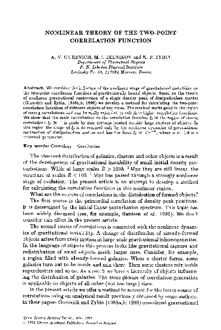 (PDF) Nonlinear theory of the two-point correlation function