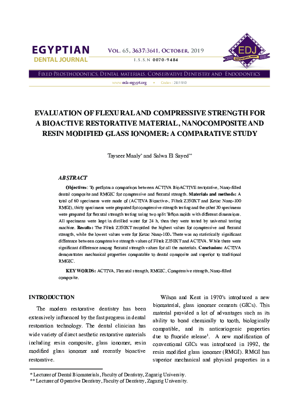 (PDF) Evaluation of Flexural and Compressive Strength for A Bioactive ...