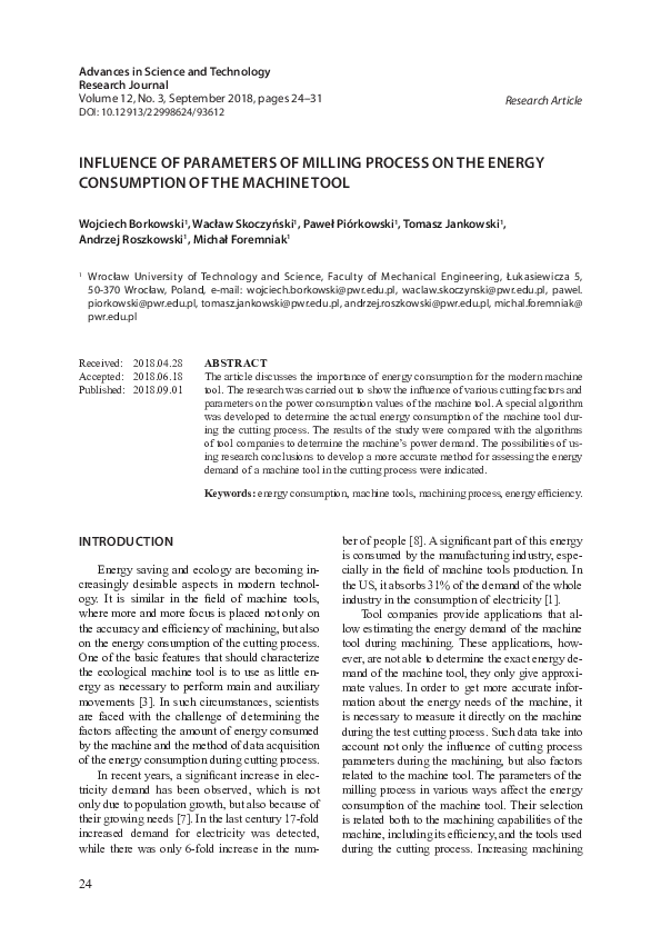 (PDF) Influence of Parameters of Milling Process on the Energy ...