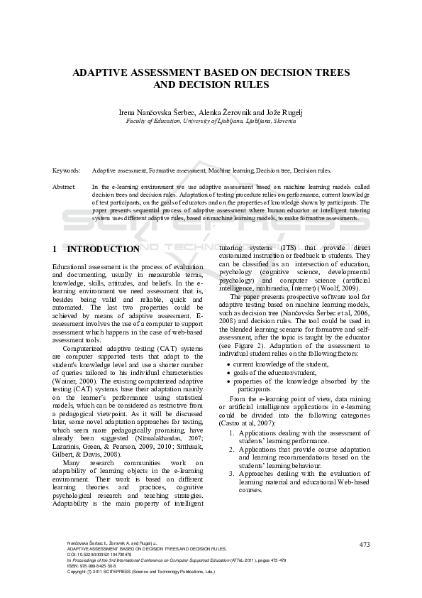 (PDF) Adaptive Assessment based on Decision Trees and Decision Rules