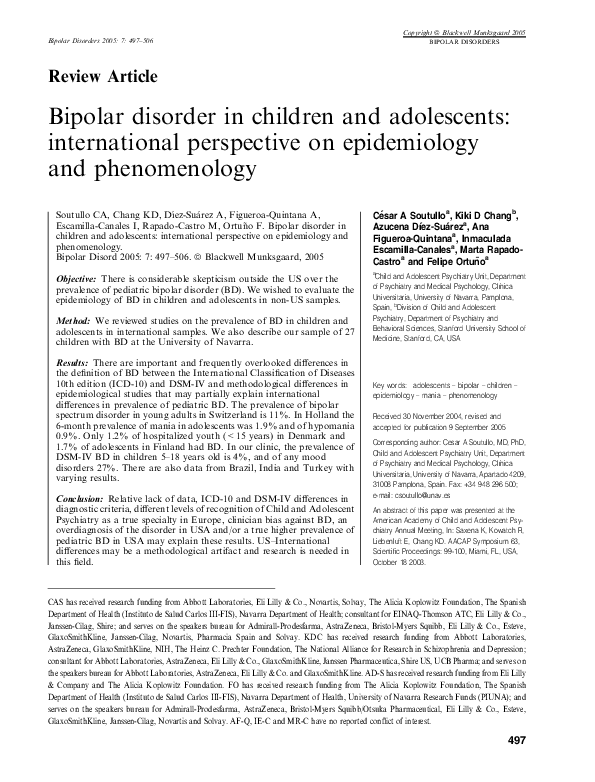 (PDF) Bipolar disorder in children and adolescents: international ...