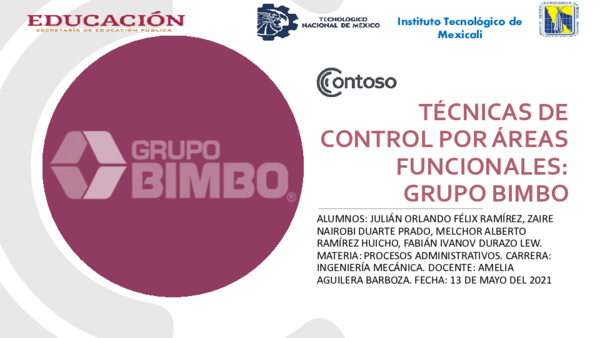 (PDF) Técnicas de control por áreas funcionales: GRUPO BIMBO