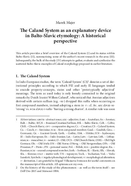 (PDF) The Caland System as an explanatory device in Balto-Slavic ...