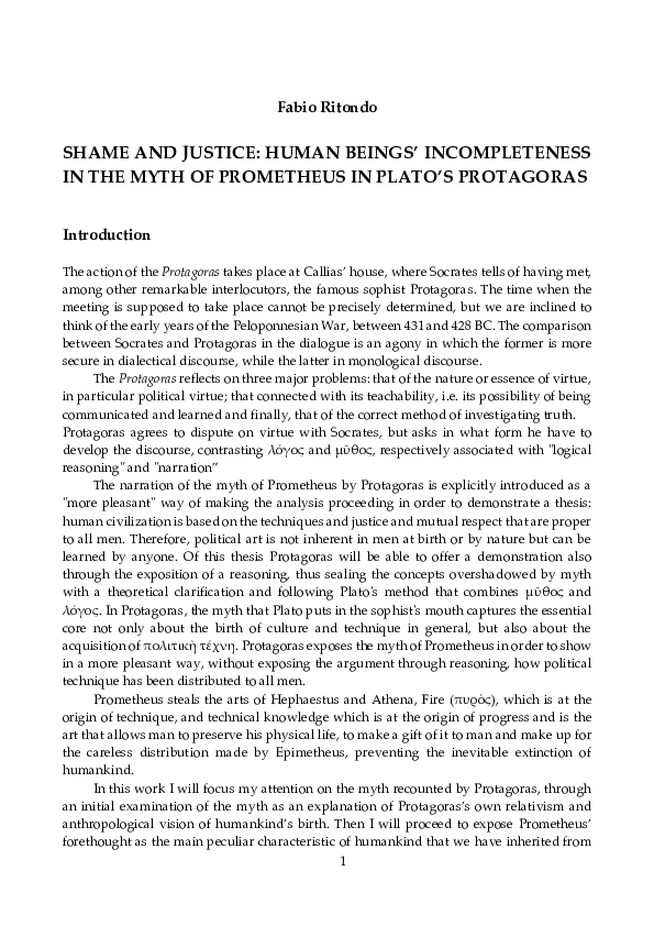 (PDF) Shame and Justice: human beings' incompleteness in the myth of ...