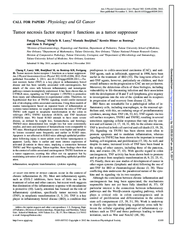 (PDF) Tumor necrosis factor receptor 1 functions as a tumor suppressor