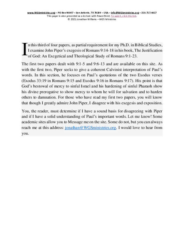 PDF Romans 9 14 18 And John Piper s The Justification Of God PDF Romans 9 14 18 And John Piper s The Justification Of God
