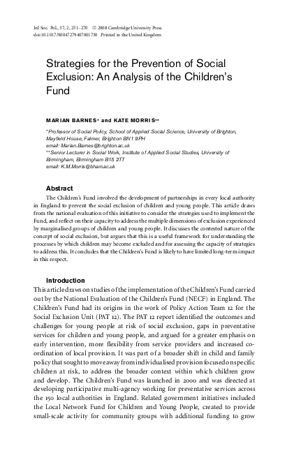 (PDF) Strategies for the Prevention of Social Exclusion: An Analysis of ...