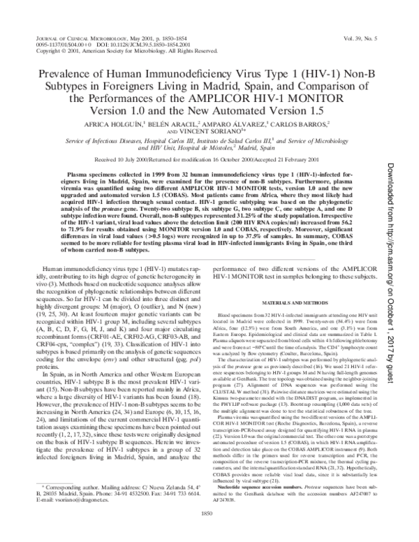 (PDF) Prevalence of Human Immunodeficiency Virus Type 1 (HIV-1) Non-B ...